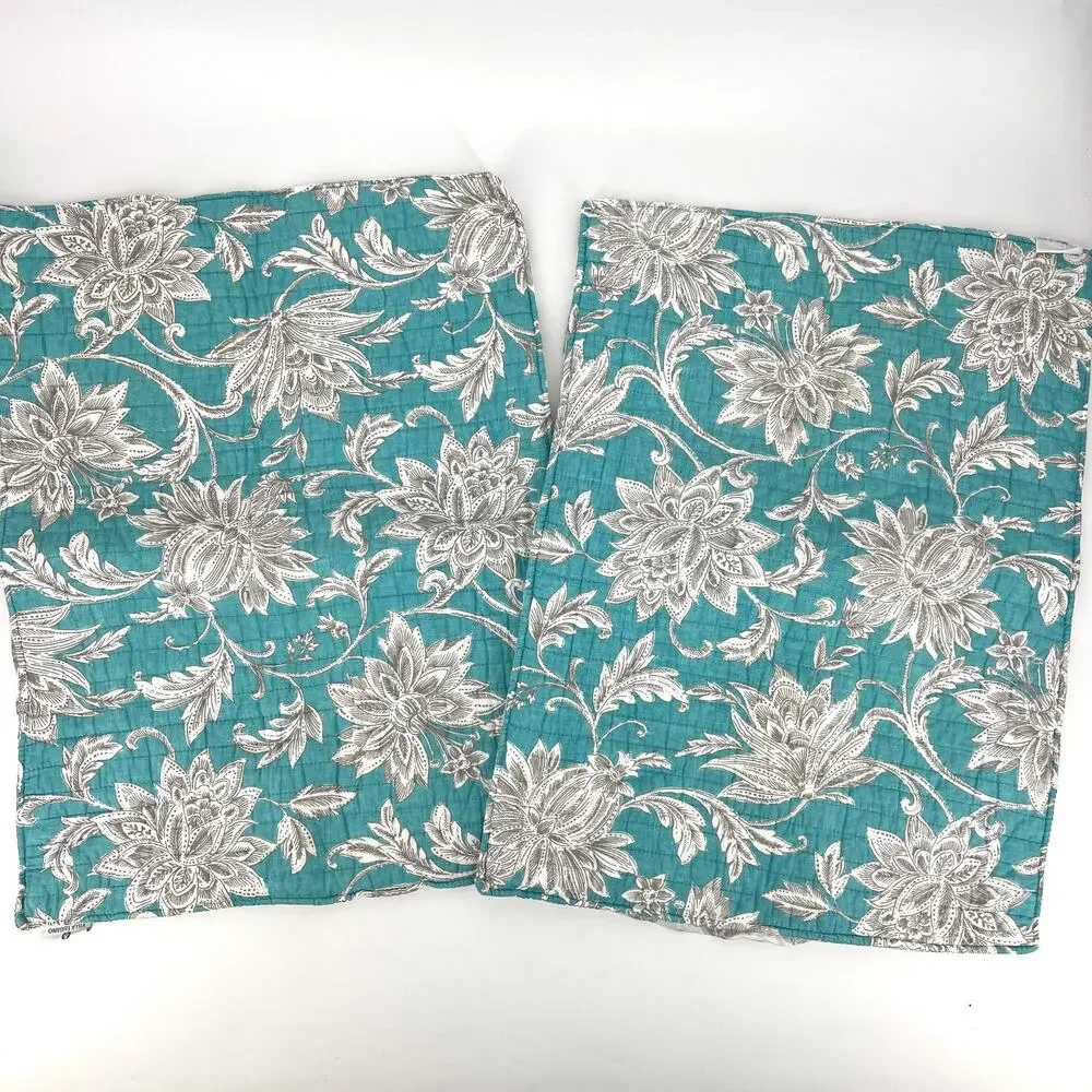 Villa Lugano Pair of Teal and White Quilted Pillow Shams 20